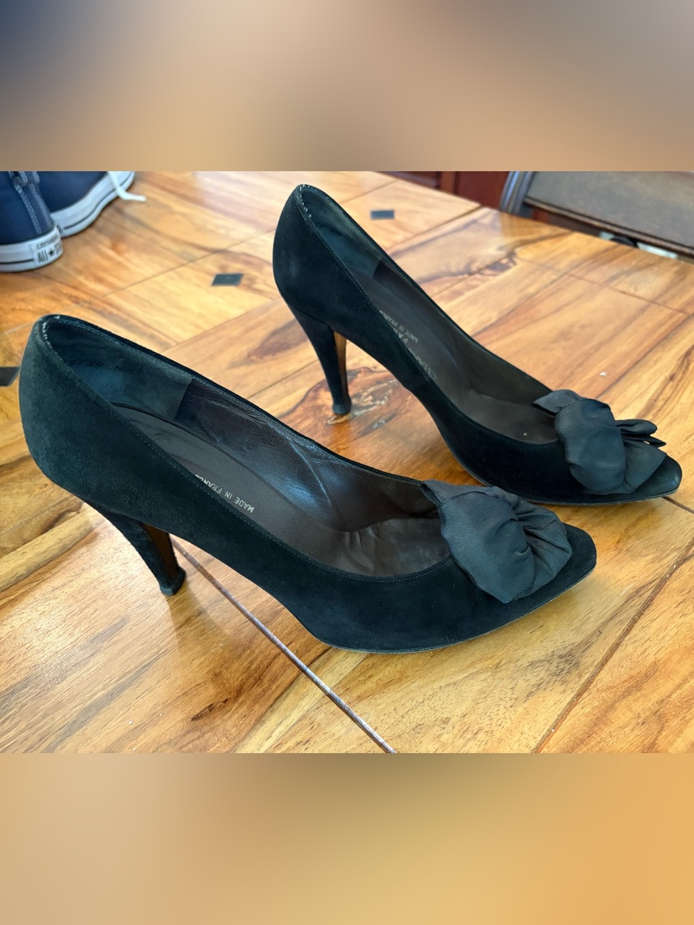 Charles Jourdan Vintage Black Suede Bow Pump Women's High Heels size 8 stiletto
